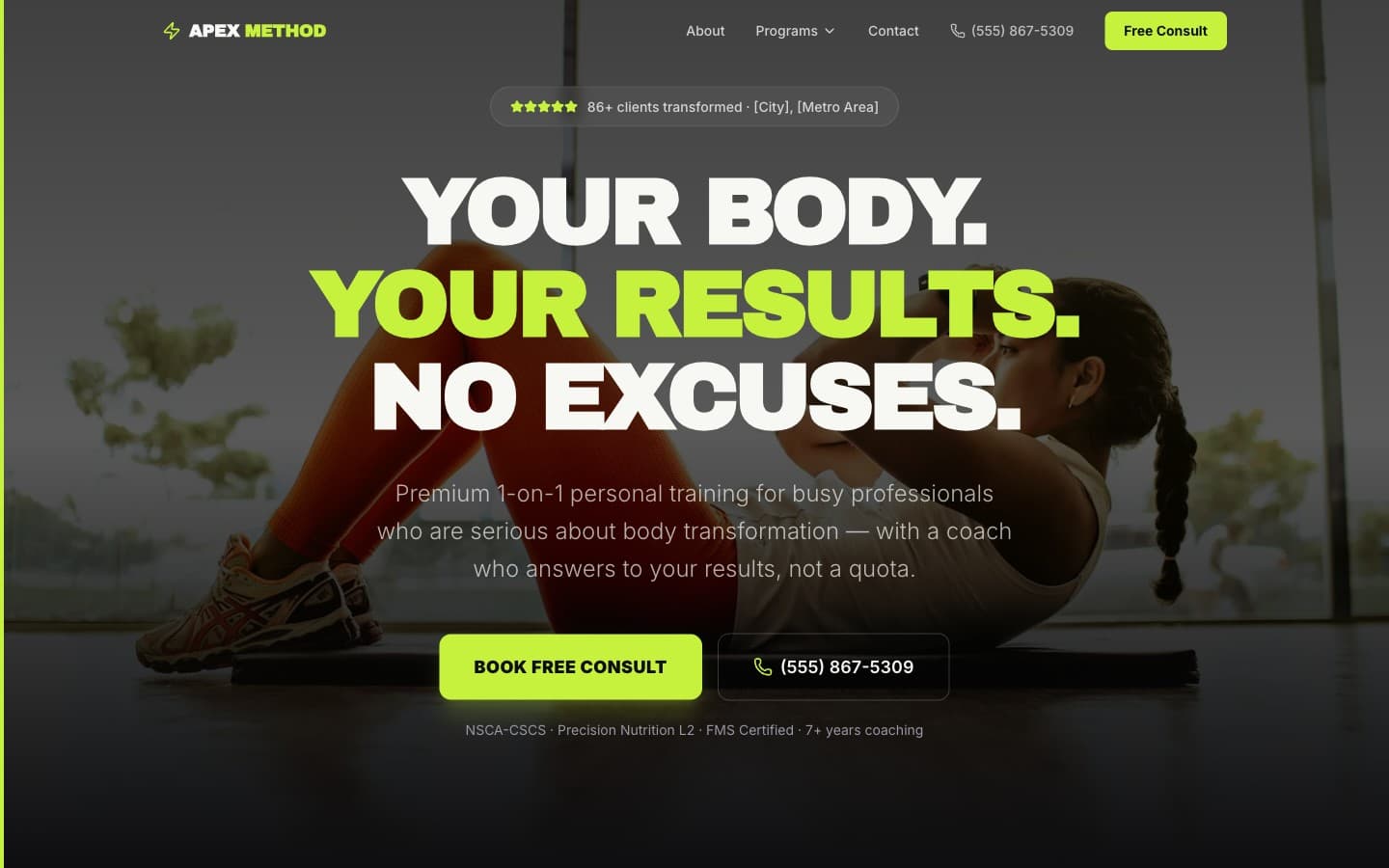 Personal Trainer website template — header preview