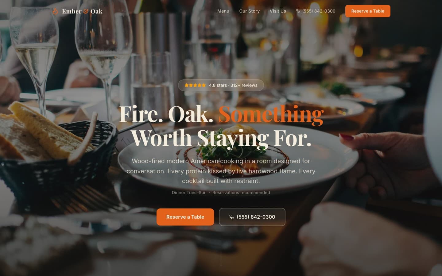 Restaurant website template — header preview