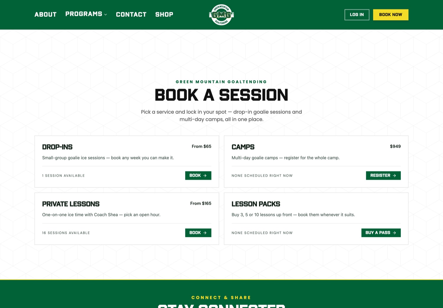 The Booking element as a customer sees it on a site built by Your Website Friend