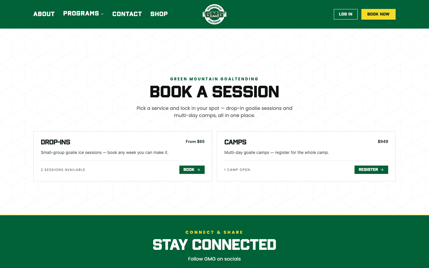 Green Mountain Goaltending — site view