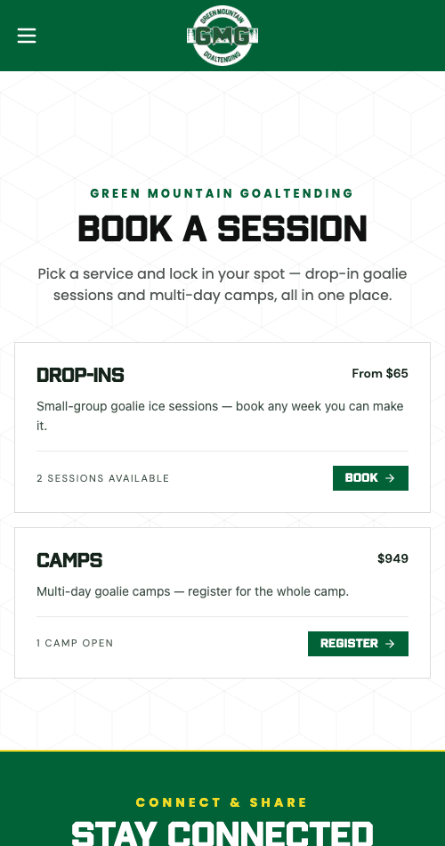 Green Mountain Goaltending — mobile approach view