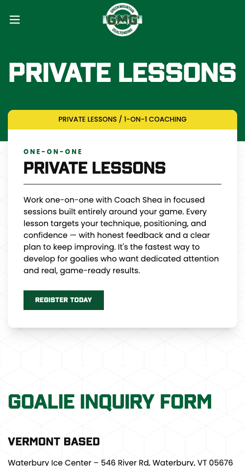 Green Mountain Goaltending — result view